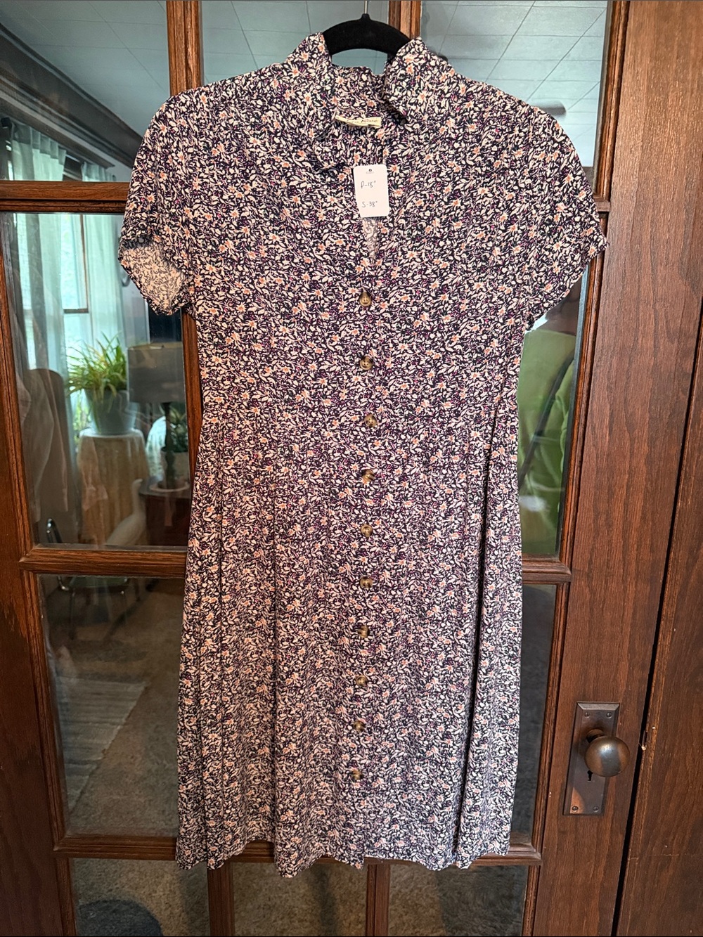 Indigo Rose Purple Floral Button Front Short Sleeve Rayon Dress Sm Cottagecore